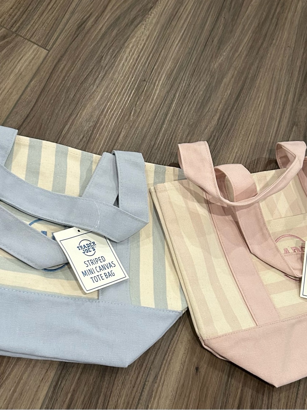 Trader Joe's 2026 Limited Edition Striped Mini Canvas Tote Bag - Blue / Pink